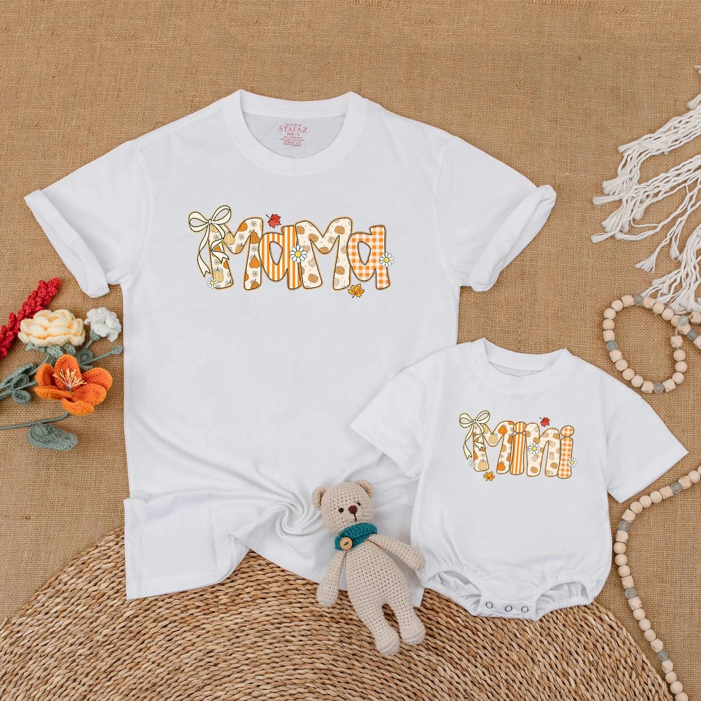 Mama and Mini Matching Fall Pumpkin Romper for Baby Girl Sweet Autumn Thanksgiving Family Photo Outfits Cute Gift