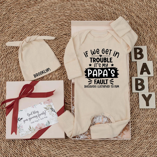 Papa's Fault Funny Baby Bodysuit, Newborn Outfit, Playful Black Font Design with Stars, Cute Gift for New Dad, Soft Cotton Clothes, Baby Shower Present