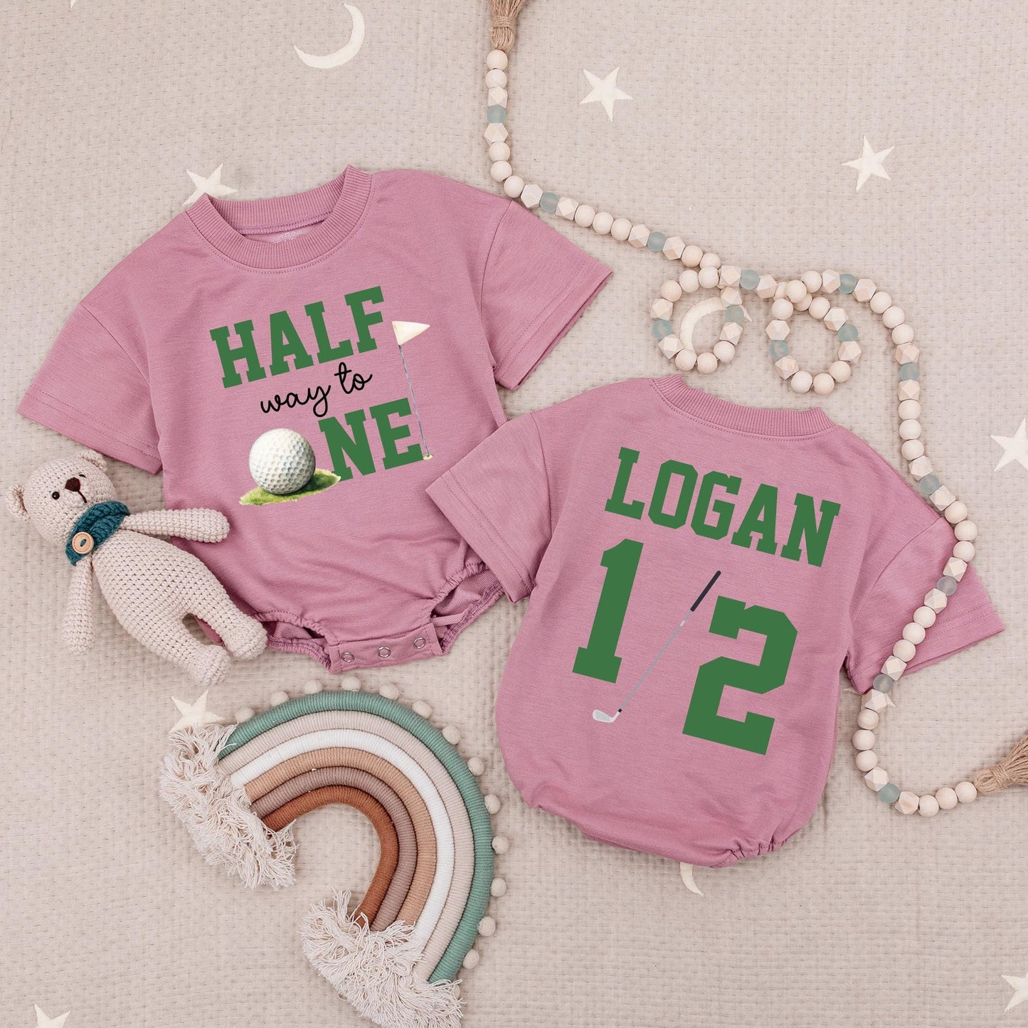 Custom Name Half Way To One Golf Romper 6 Month Baby Outfit Half Birthday Party Custom 1/2 Birthday Outfit Golf First Birthday