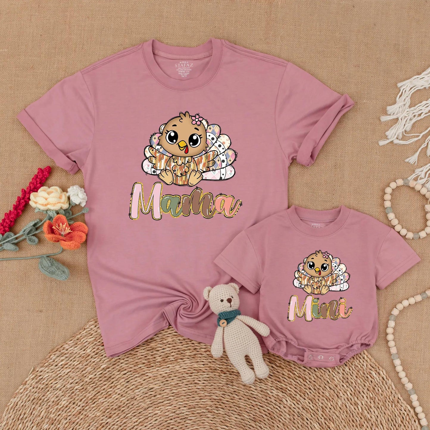 Thankful Turkey Mama & Mini Matching Fall Shirt Set, Thanksgiving Family Outfits, Baby Girl Toddler Thanksgiving Outfit, Mom & Me Gift (139 chars)