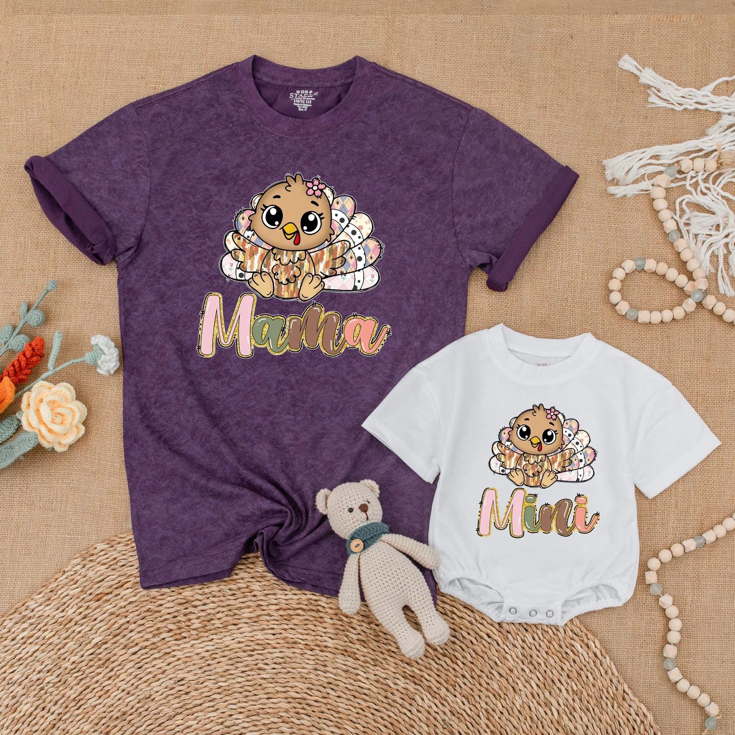 Thankful Turkey Mama & Mini Matching Fall Shirt Set, Thanksgiving Family Outfits, Baby Girl Toddler Thanksgiving Outfit, Mom & Me Gift (139 chars)