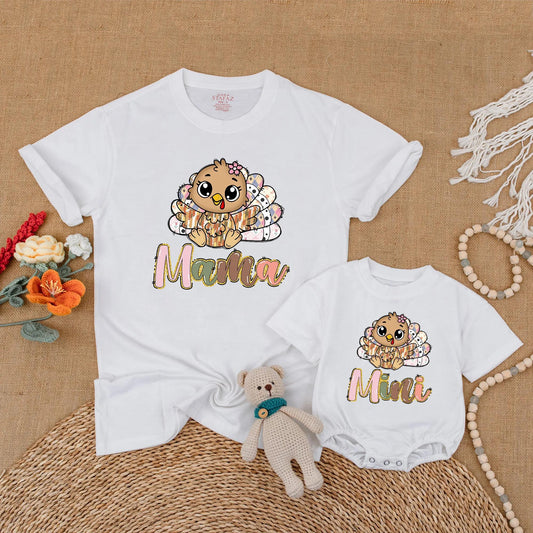 Thankful Turkey Mama & Mini Matching Fall Shirt Set, Thanksgiving Family Outfits, Baby Girl Toddler Thanksgiving Outfit, Mom & Me Gift (139 chars)