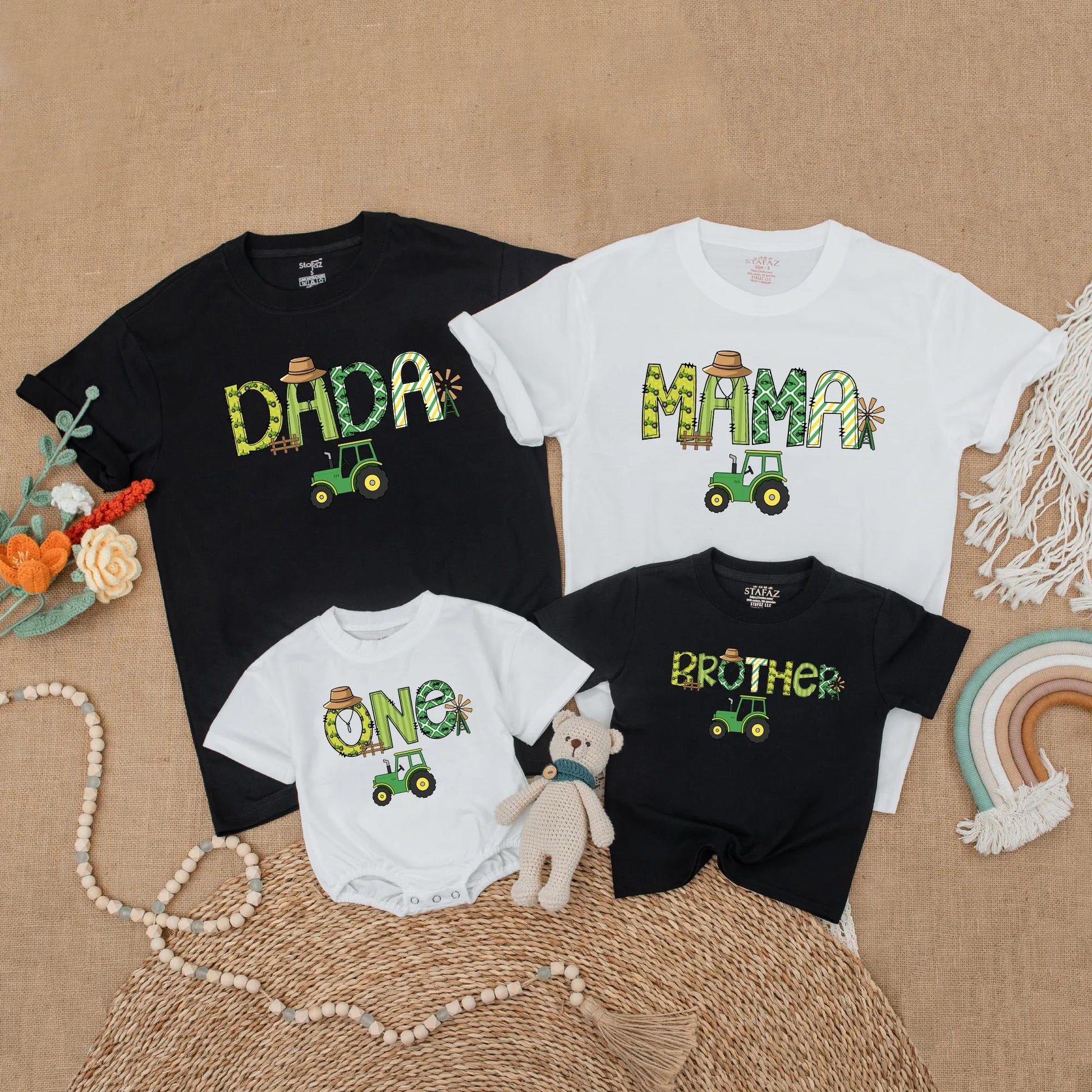 Green Tractor Family Matching Birthday Shirt Baby Boy 1st Birthday Outfit Mama Dada Mommy and Me Farm Theme Party