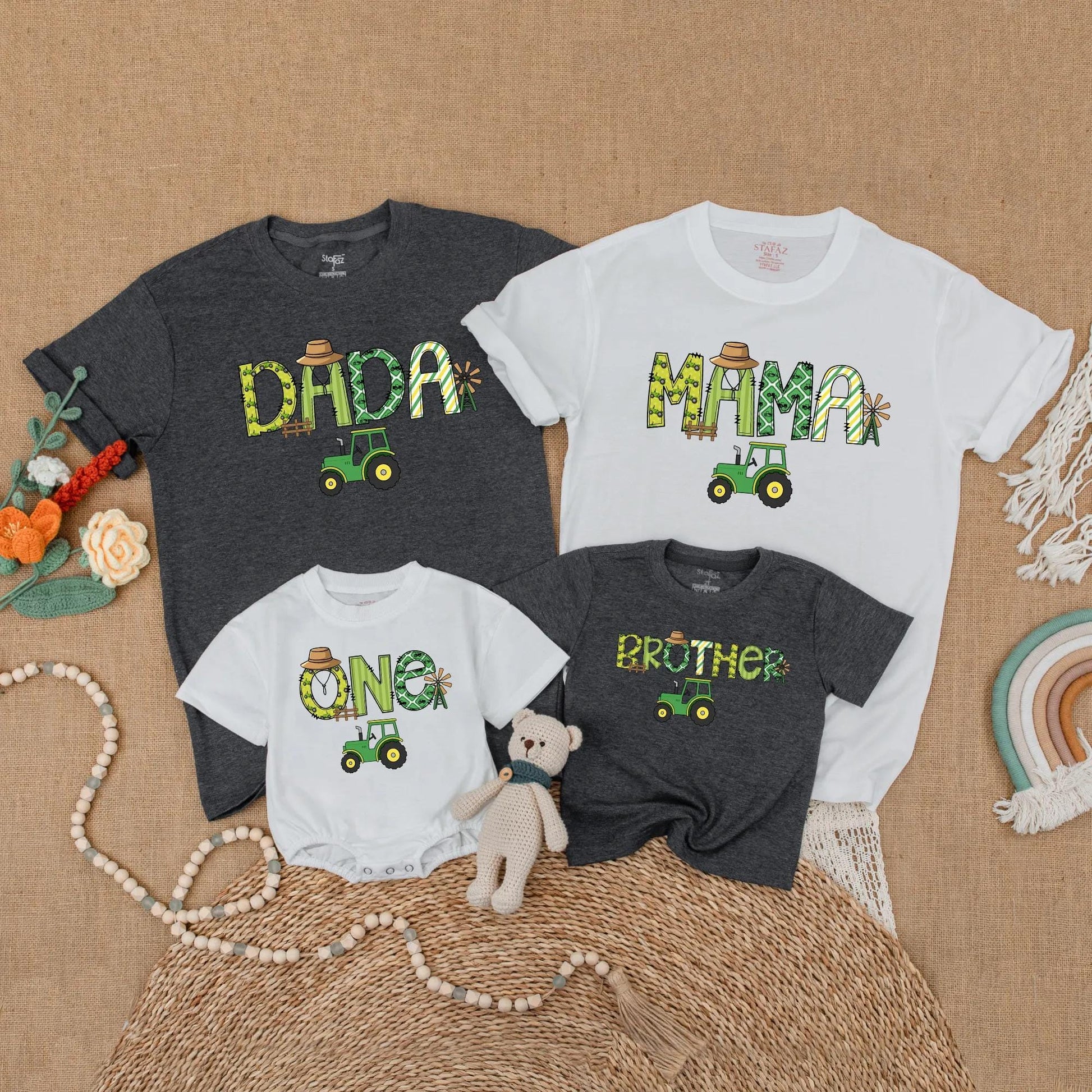 Green Tractor Family Matching Birthday Shirt Baby Boy 1st Birthday Outfit Mama Dada Mommy and Me Farm Theme Party