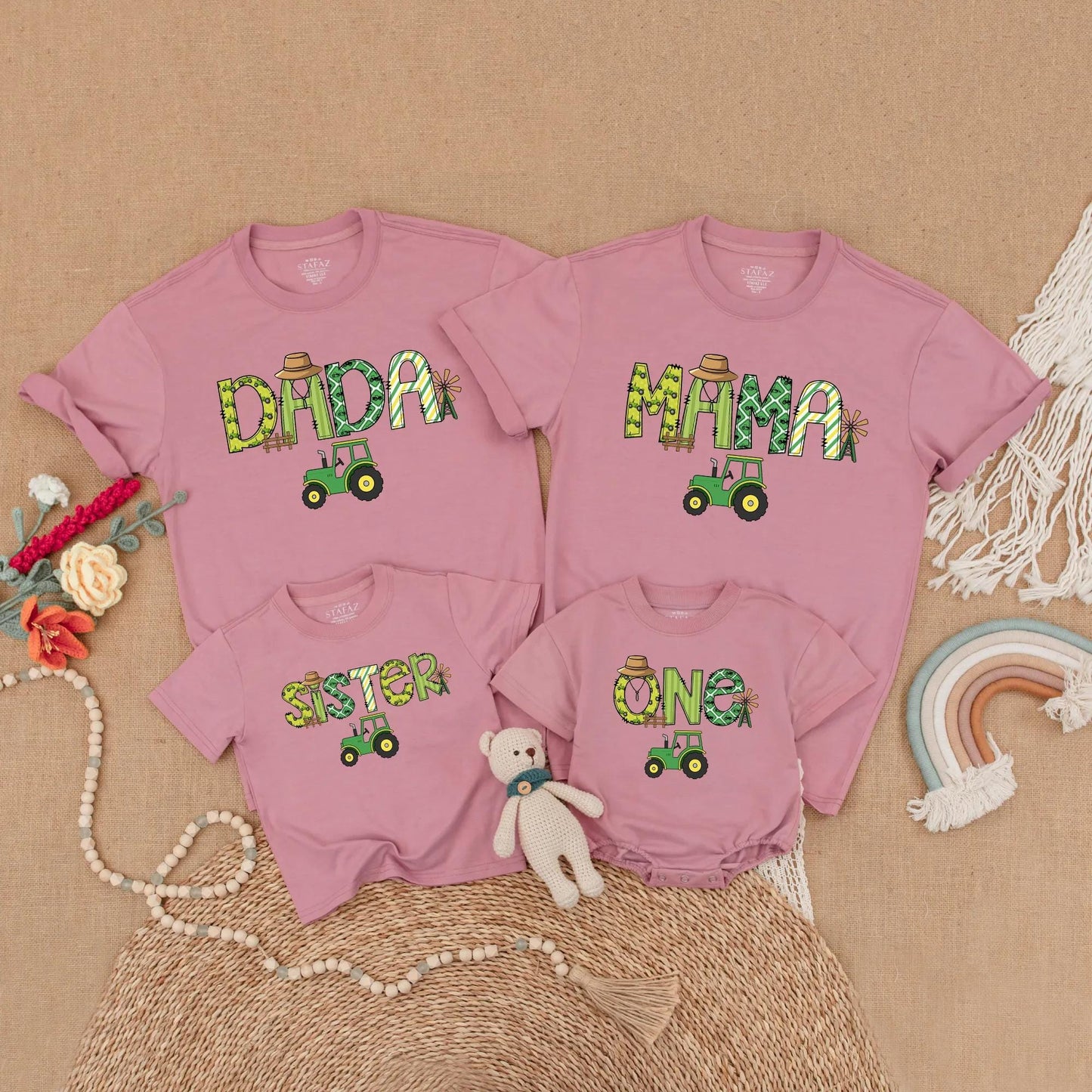 Green Tractor Family Matching Birthday Shirt Baby Boy 1st Birthday Outfit Mama Dada Mommy and Me Farm Theme Party