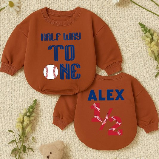 Half Way To One Baseball Romper: Baby's First Homerun! Personalized 1/2 Birthday Outfit for Your Little Slugger Short Sleeve Soft Cotton Clothes