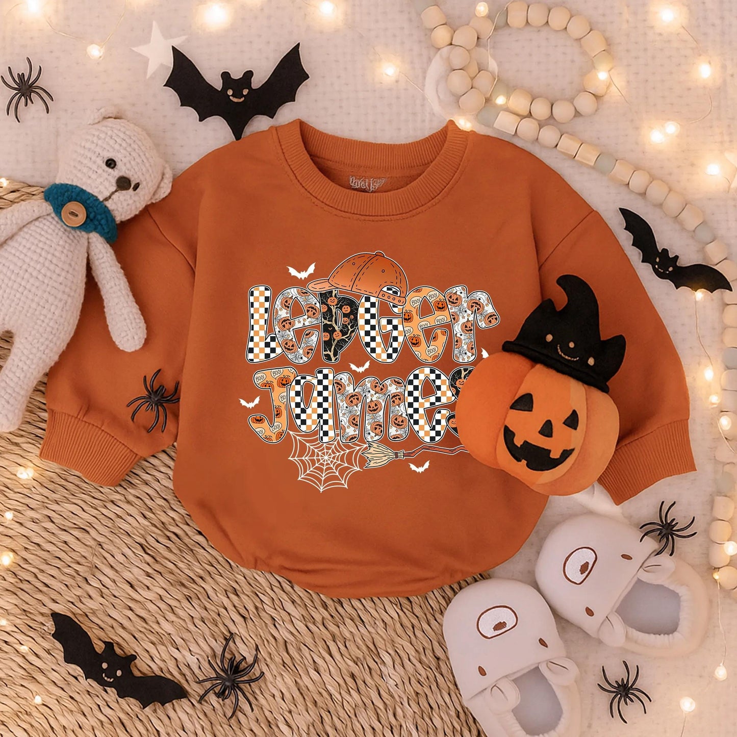 Spooky Dude Baby Boy Halloween Romper Custom Name Ghost Pumpkin Fall Bodysuit Toddler Gift Cute Halloween Outfit