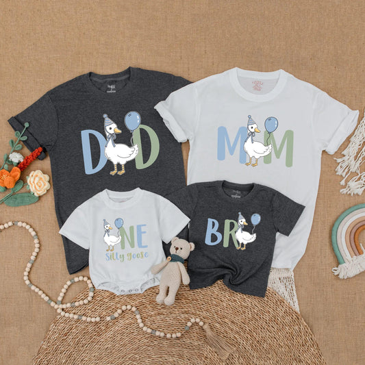 Goose First Birthday Family Matching Shirts Adorable Goose One Year Old Outfit Mama Dada Goose Birthday Party Clothes Boy Gift