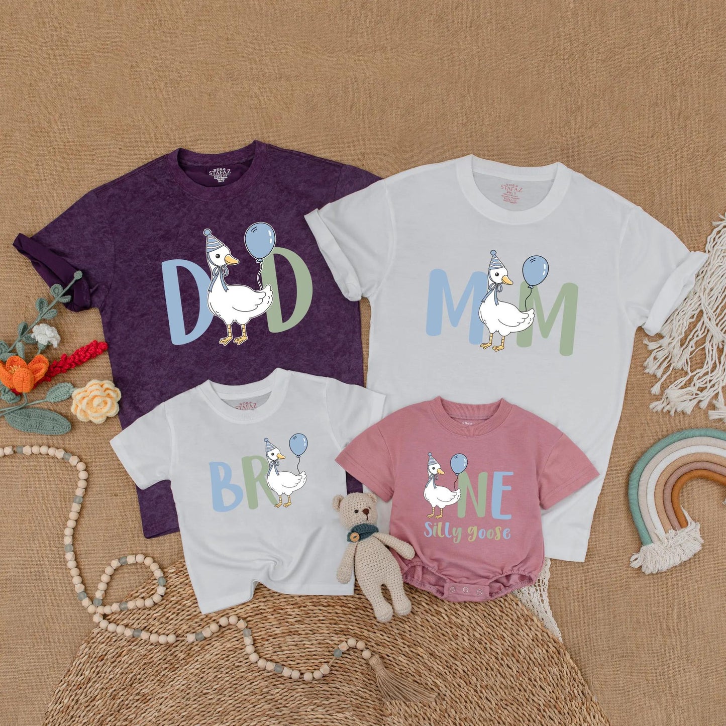 Goose First Birthday Family Matching Shirts Adorable Goose One Year Old Outfit Mama Dada Goose Birthday Party Clothes Boy Gift