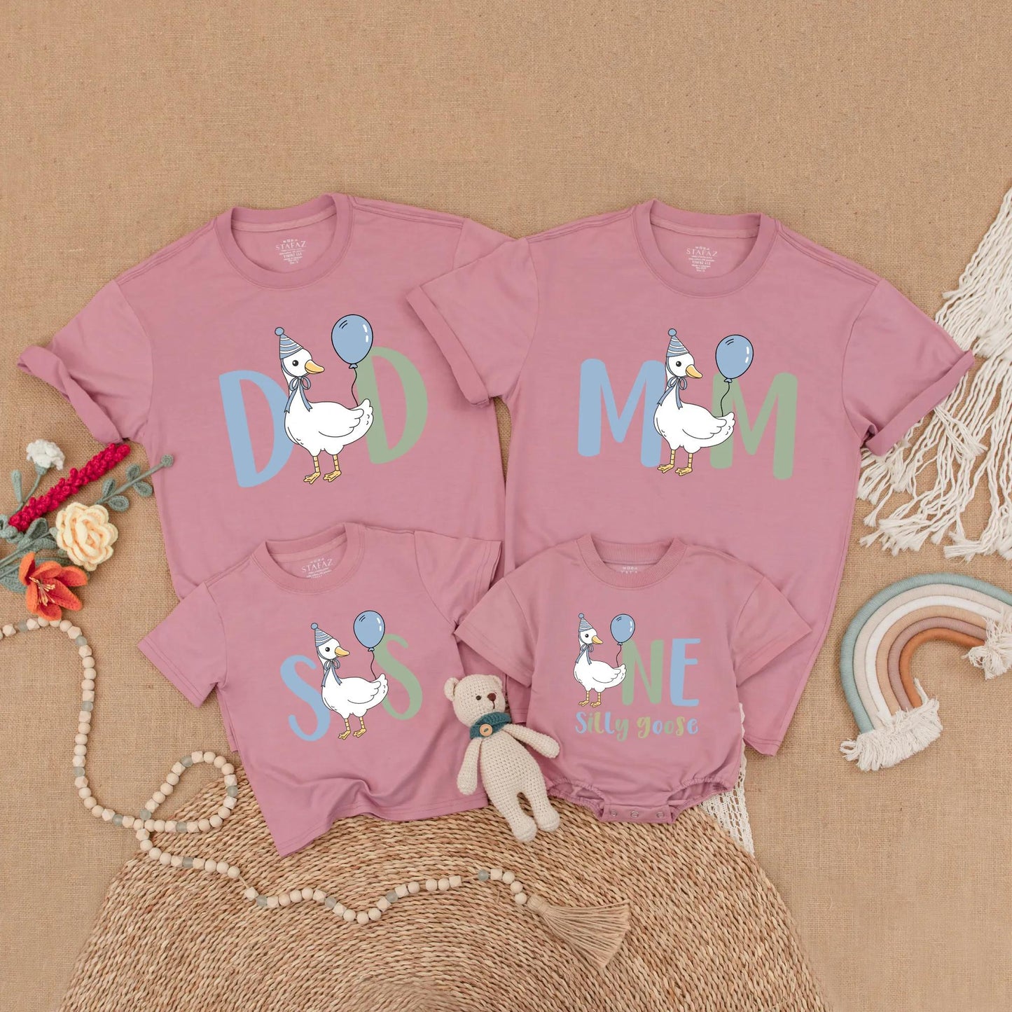 Goose First Birthday Family Matching Shirts Adorable Goose One Year Old Outfit Mama Dada Goose Birthday Party Clothes Boy Gift