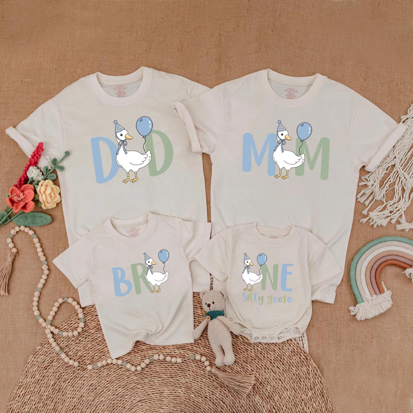 Goose First Birthday Family Matching Shirts Adorable Goose One Year Old Outfit Mama Dada Goose Birthday Party Clothes Boy Gift