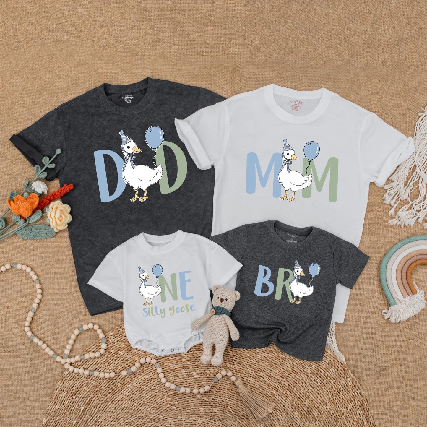 Goose First Birthday Family Matching Shirts Adorable Goose One Year Old Outfit Mama Dada Goose Birthday Party Clothes Boy Gift