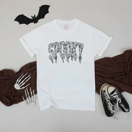 Spooky Lace Halloween Tee: Dripping Letter Graphic Shirt, Cute Gothic Aesthetic Top, Funny Fall Vibes, Unisex Comfort, Perfect October Gift (138 chars)