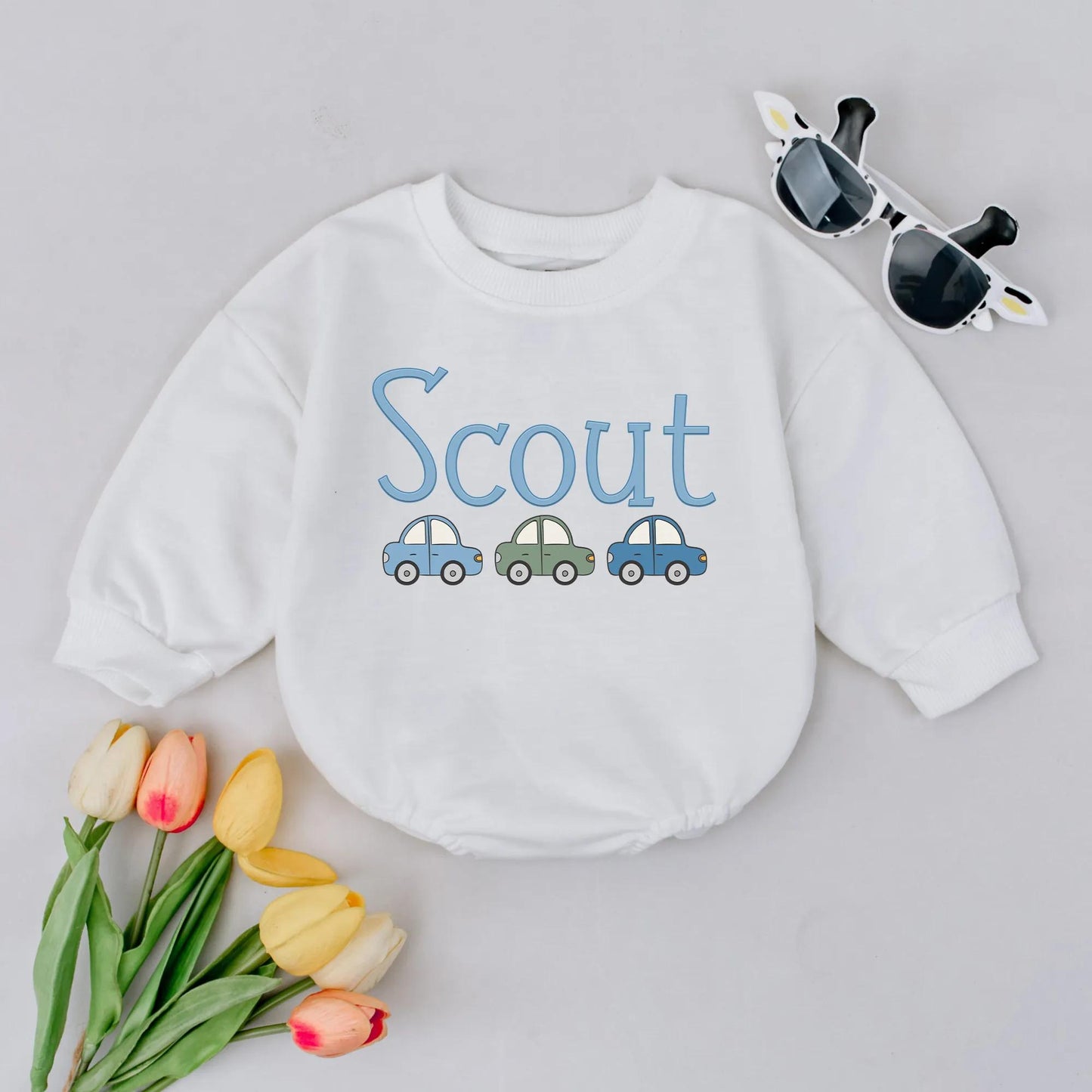 Personalized Car Theme Baby Romper with Name for Infant Boy Bodysuit Cute Toddler Bubble Outfit Baby Shower Newborn Gift