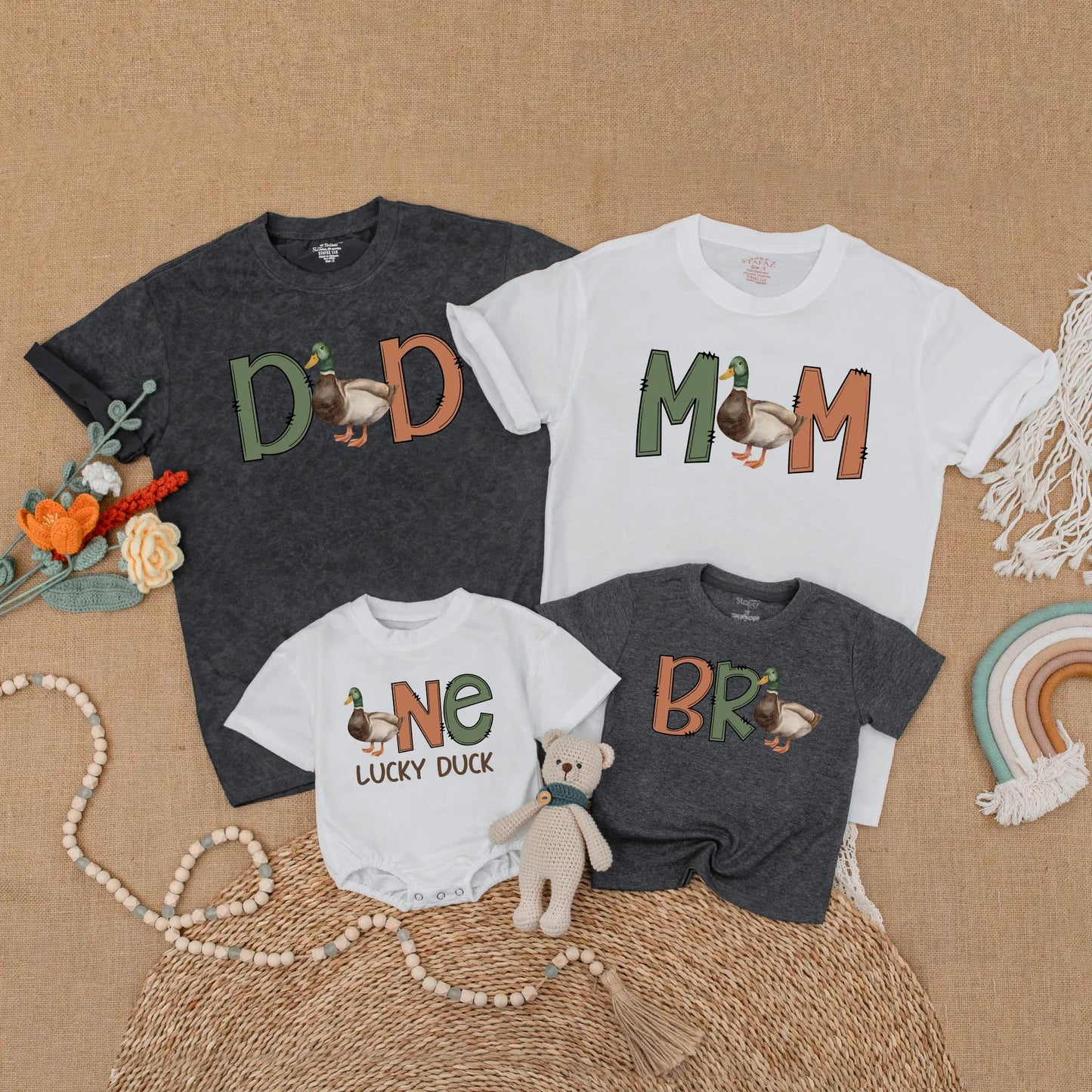 One Lucky Duck First Birthday Matching Family Shirts Mallard Duck Theme Baby Boy Outfit Mommy Me Gift
