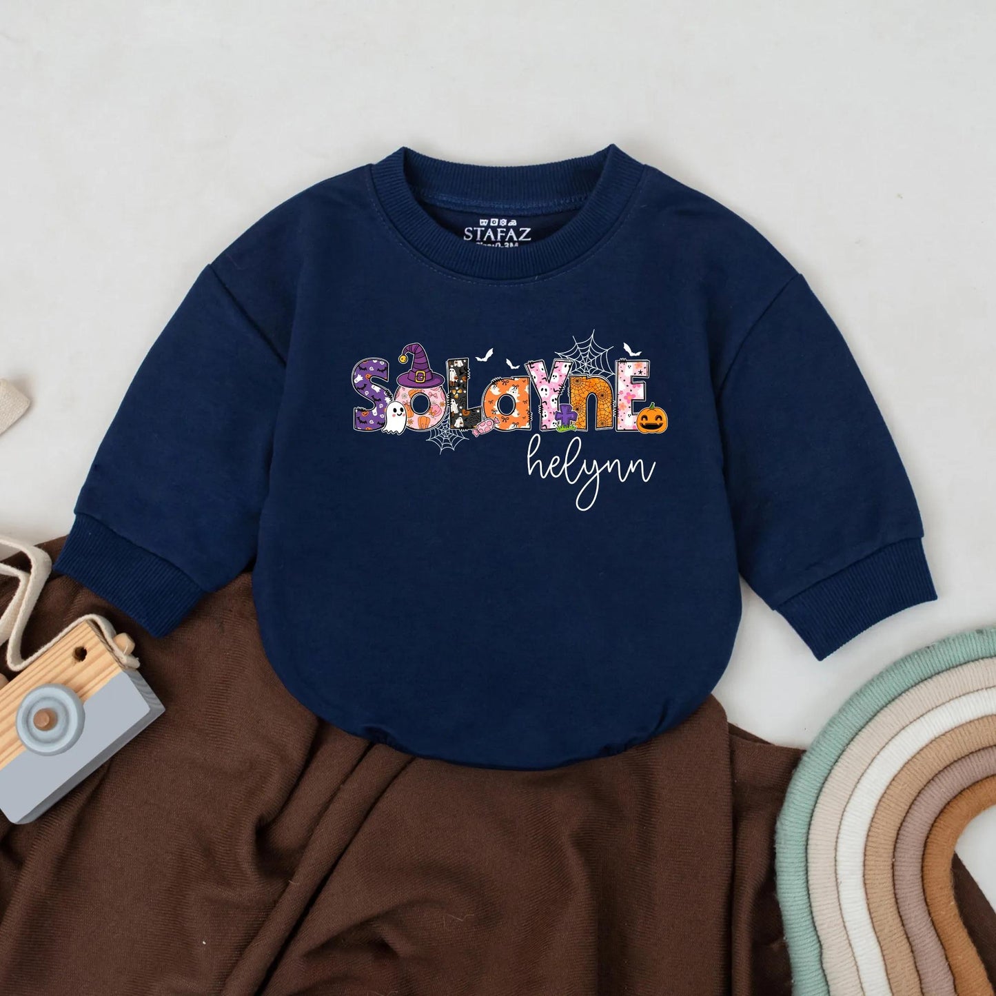 Custom Name Halloween Baby Romper Cute Ghost Pumpkin Bodysuit First Halloween Outfit Spooky Baby Gift Personalized Fall Outfit