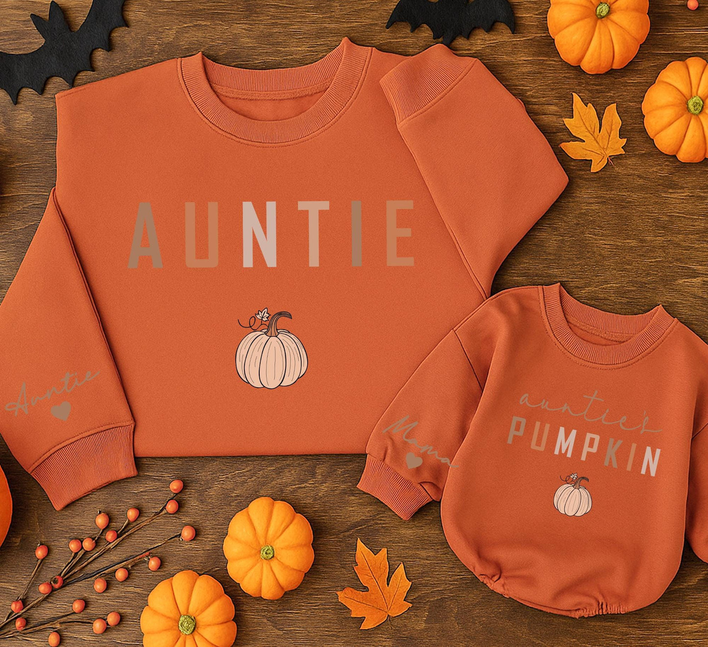 Matching Auntie & Auntie's Pumpkin Sweatshirts for Family Fun, Fall Season, Thanksgiving & Halloween Costumes