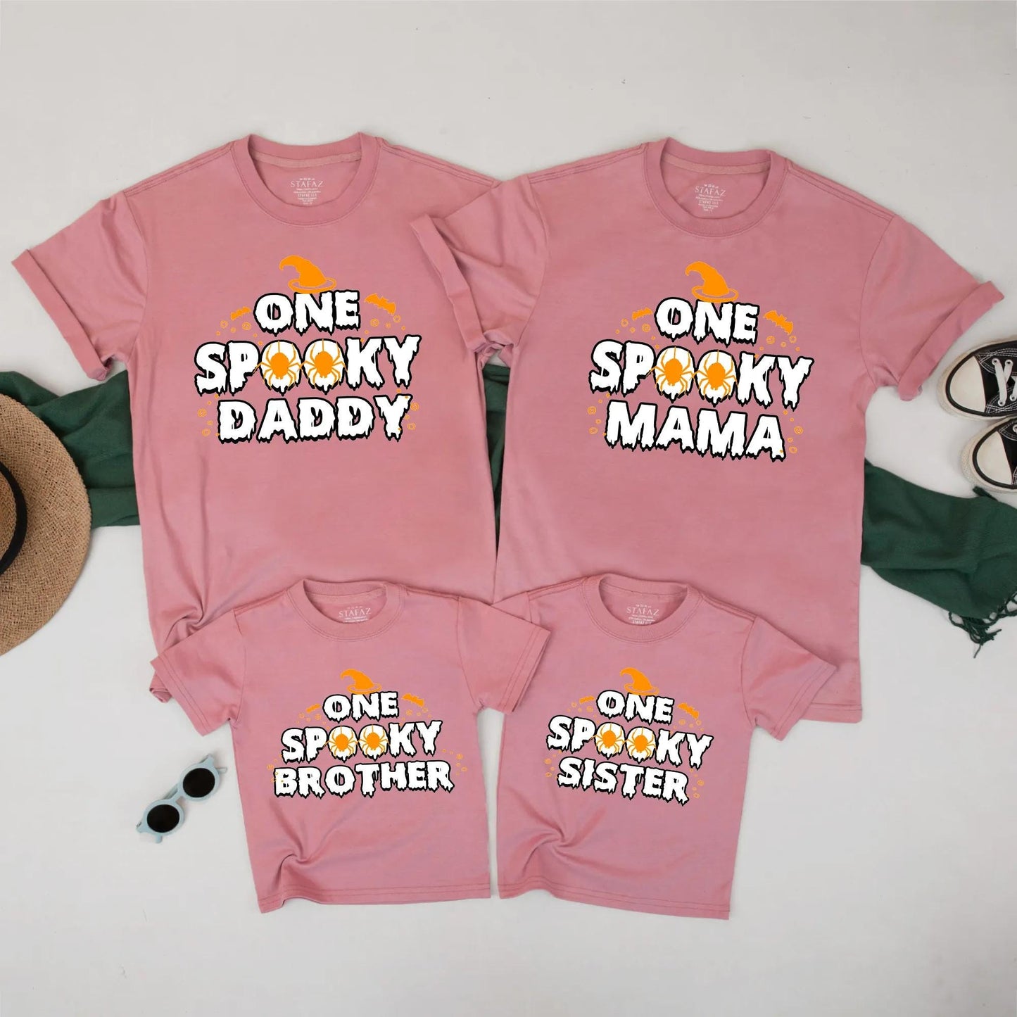 One Spooky Family Matching Halloween Shirts for Mama Dada Sister Brother with Witch Hat Bat Spider Dripping Creepy Cute Fall Outfits