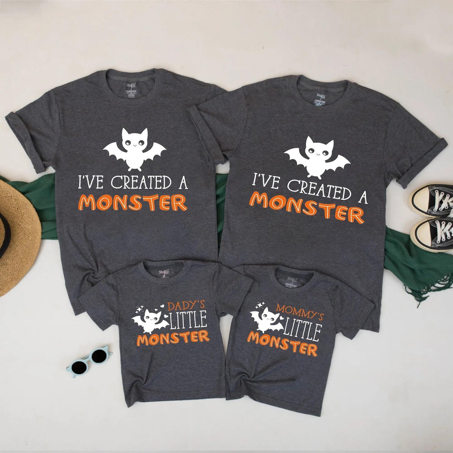 Daddy Mommy Little Monster Bat Family Matching Halloween Costume Shirts Spooky Cute Monster Halloween Outfit for Kids Parents