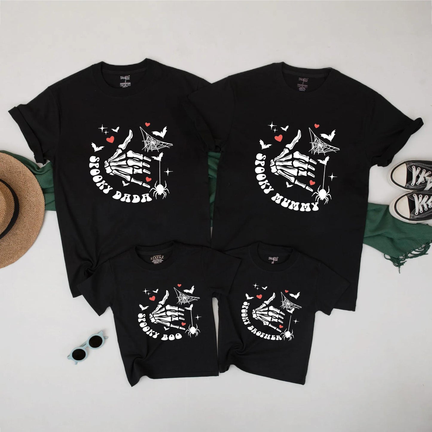 Matching Family Halloween Shirts Spooky Skeleton Hand Bat Spider Retro Tee Set Cute Fall Ghost Outfit for Dad Mom Kids Brother