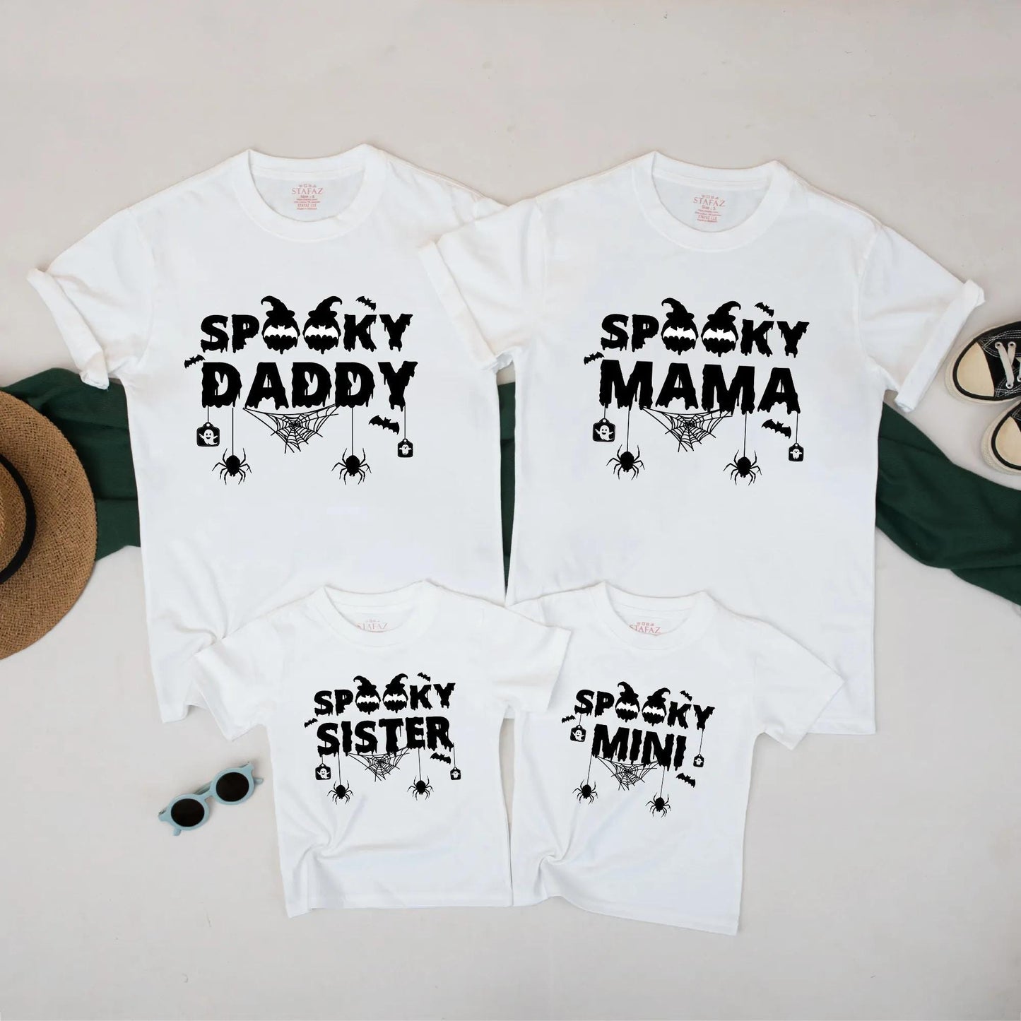 Spooky Family Halloween Shirts - Matching Ghost Bat Tee for Mom Dad Kids - Cute Cartoon Outfit Idea with Witch Pumpkins & Dripping Text - Fall Apparel 138 chars