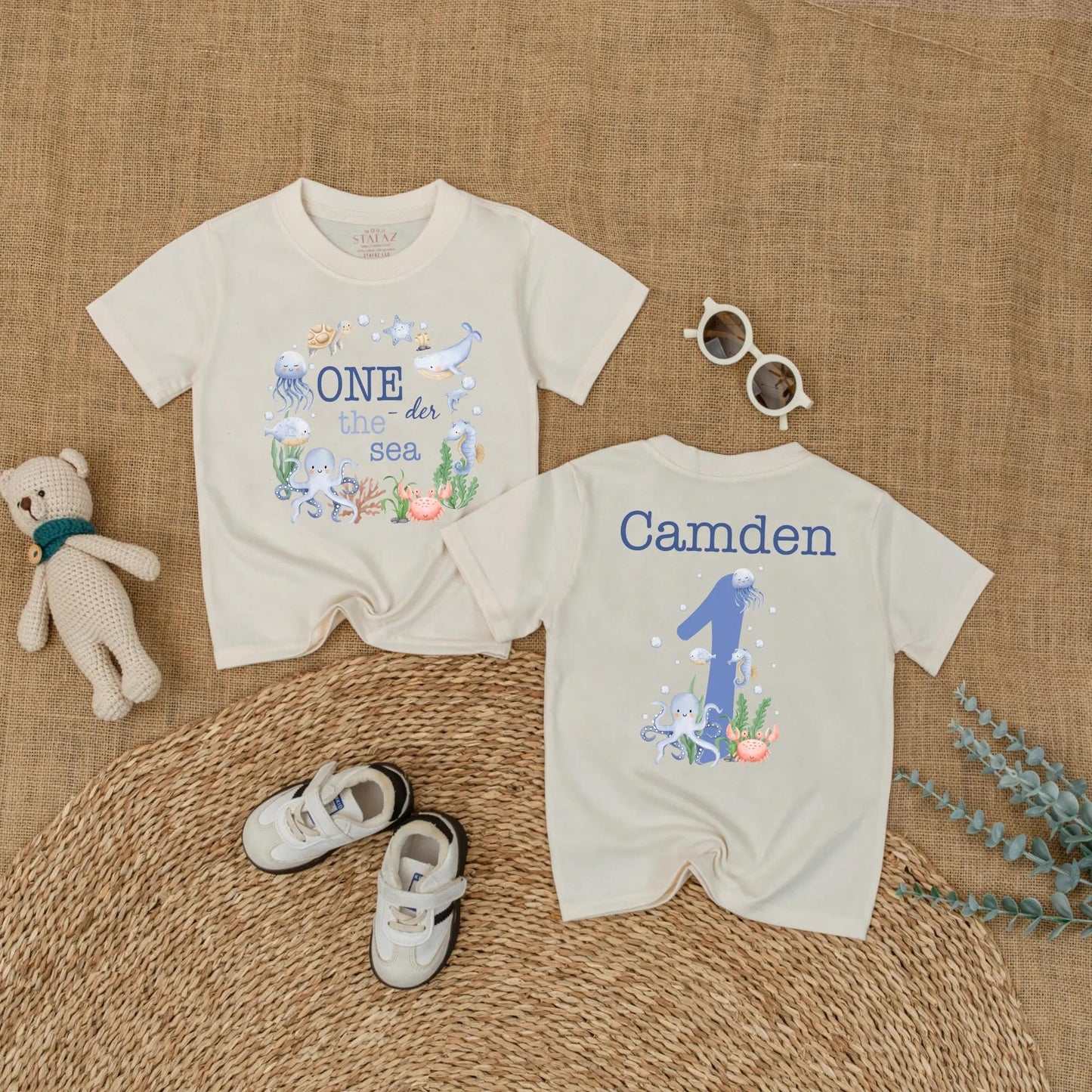 Personalized One the Sea Birthday Romper Ocean Theme First Birthday Bubble Outfit for Boys Girls Under the Sea Party Celebration