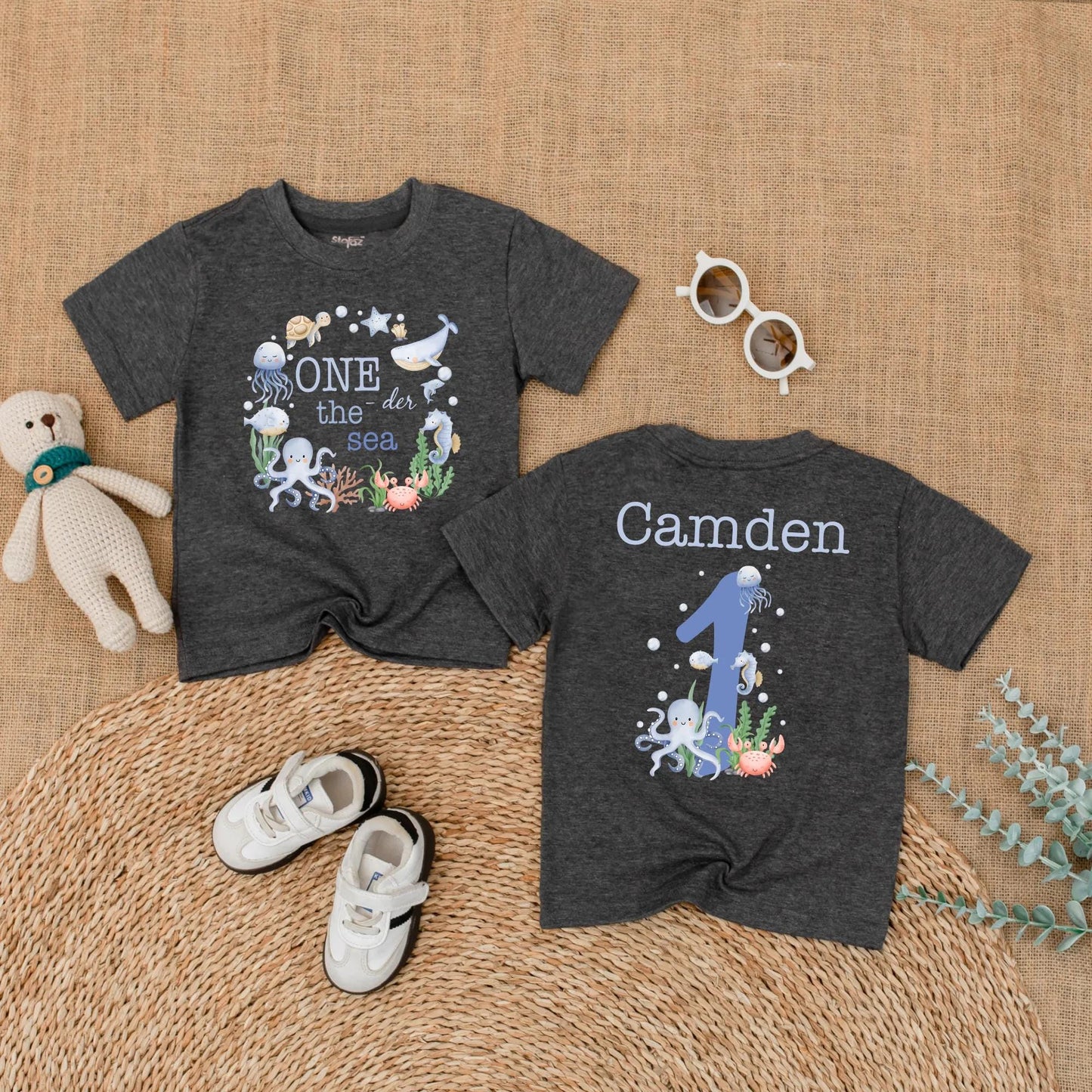 Personalized One the Sea Birthday Romper Ocean Theme First Birthday Bubble Outfit for Boys Girls Under the Sea Party Celebration