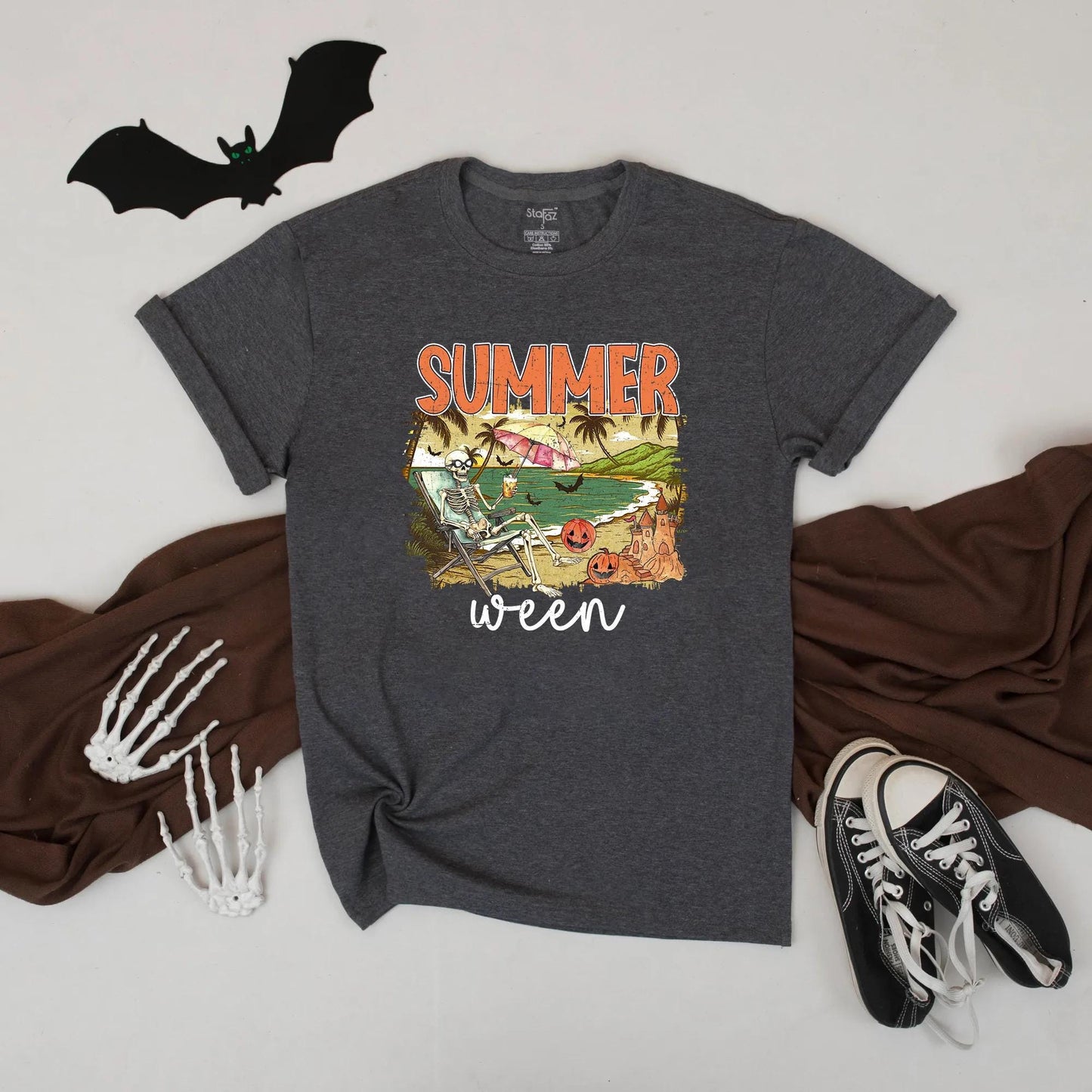 Summerween Pumpkin Sunset Shirt Funny Spooky Vacation Beach Tee Unisex Fall Top Vibes