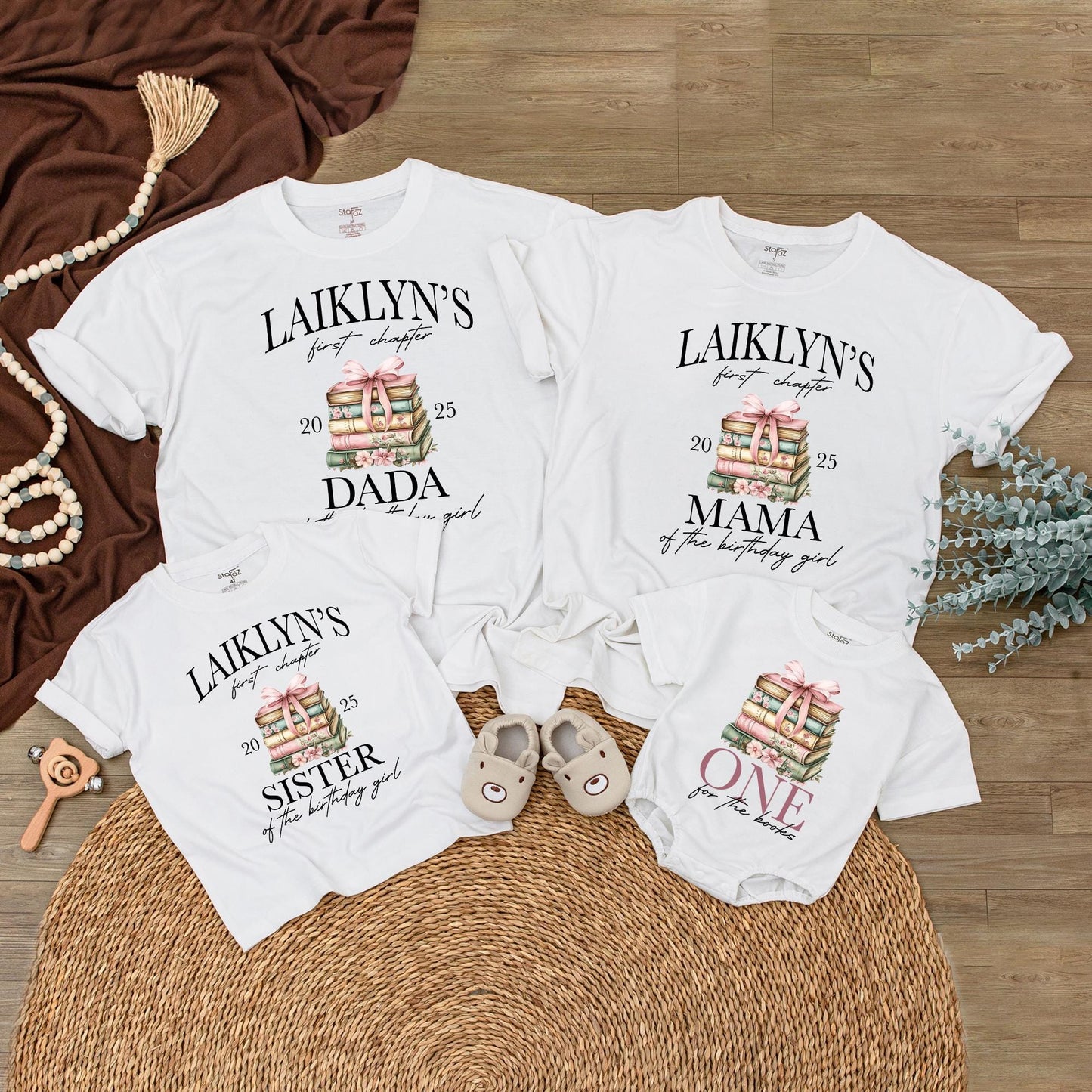Laiklyn's First Chapter Custom Family Birthday Shirt Storybook Theme Outfit with Floral Accents 20 25 Year
