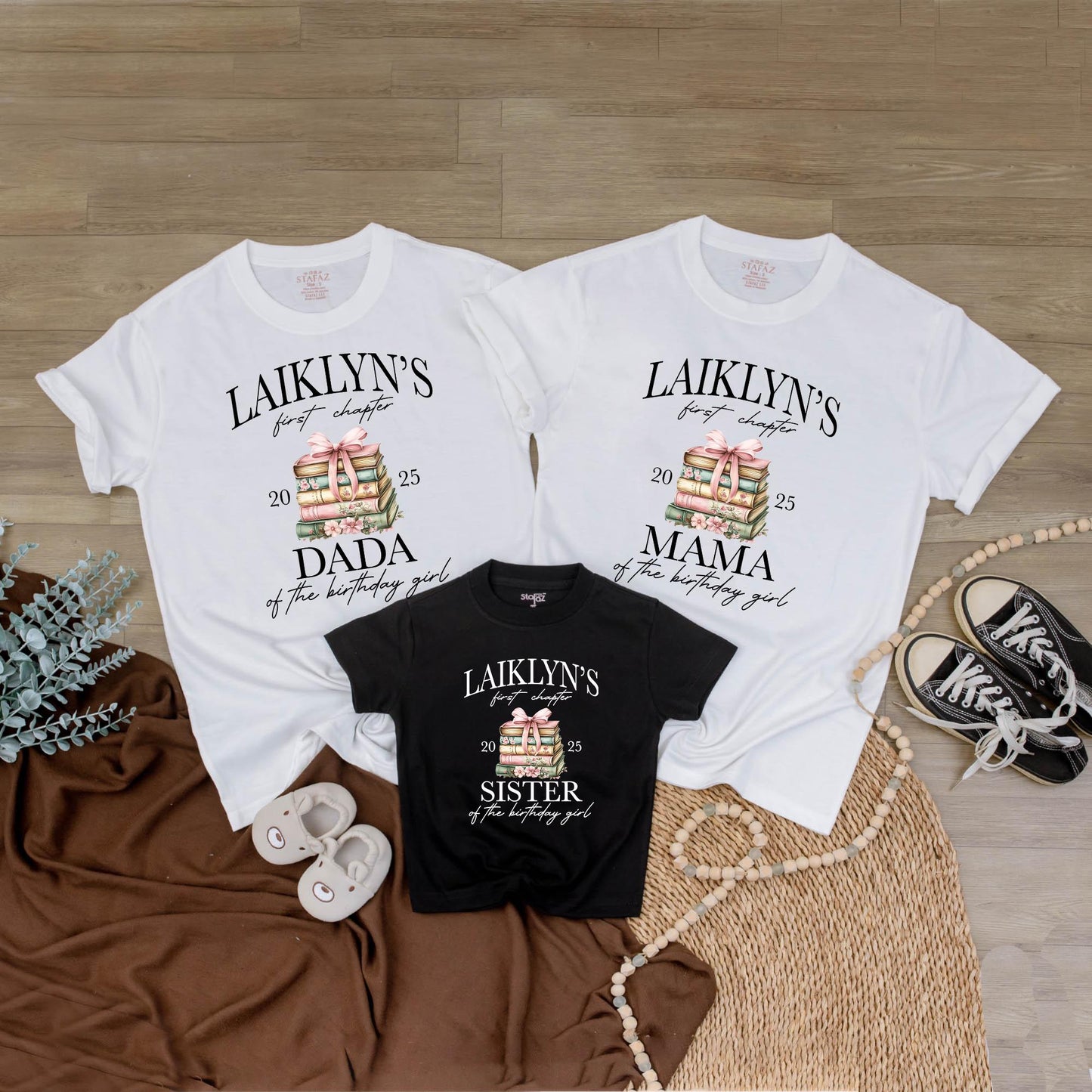 Laiklyn's First Chapter Custom Family Birthday Shirt Storybook Theme Outfit with Floral Accents 20 25 Year