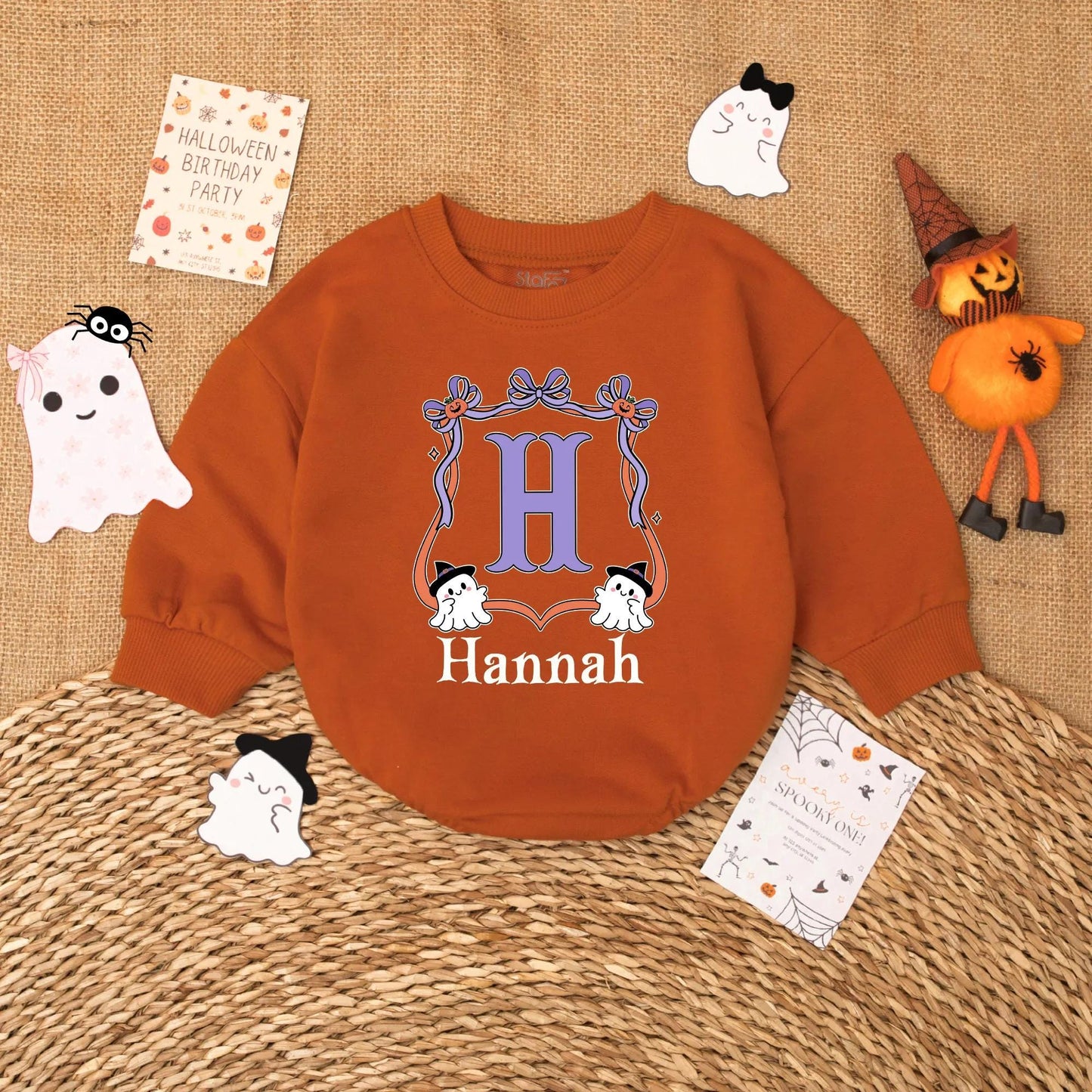 Personalized Little Boo Halloween Baby Romper Girl Outfit with Name, Cute Fall Bodysuit, Baby Shower Gift, First Halloween