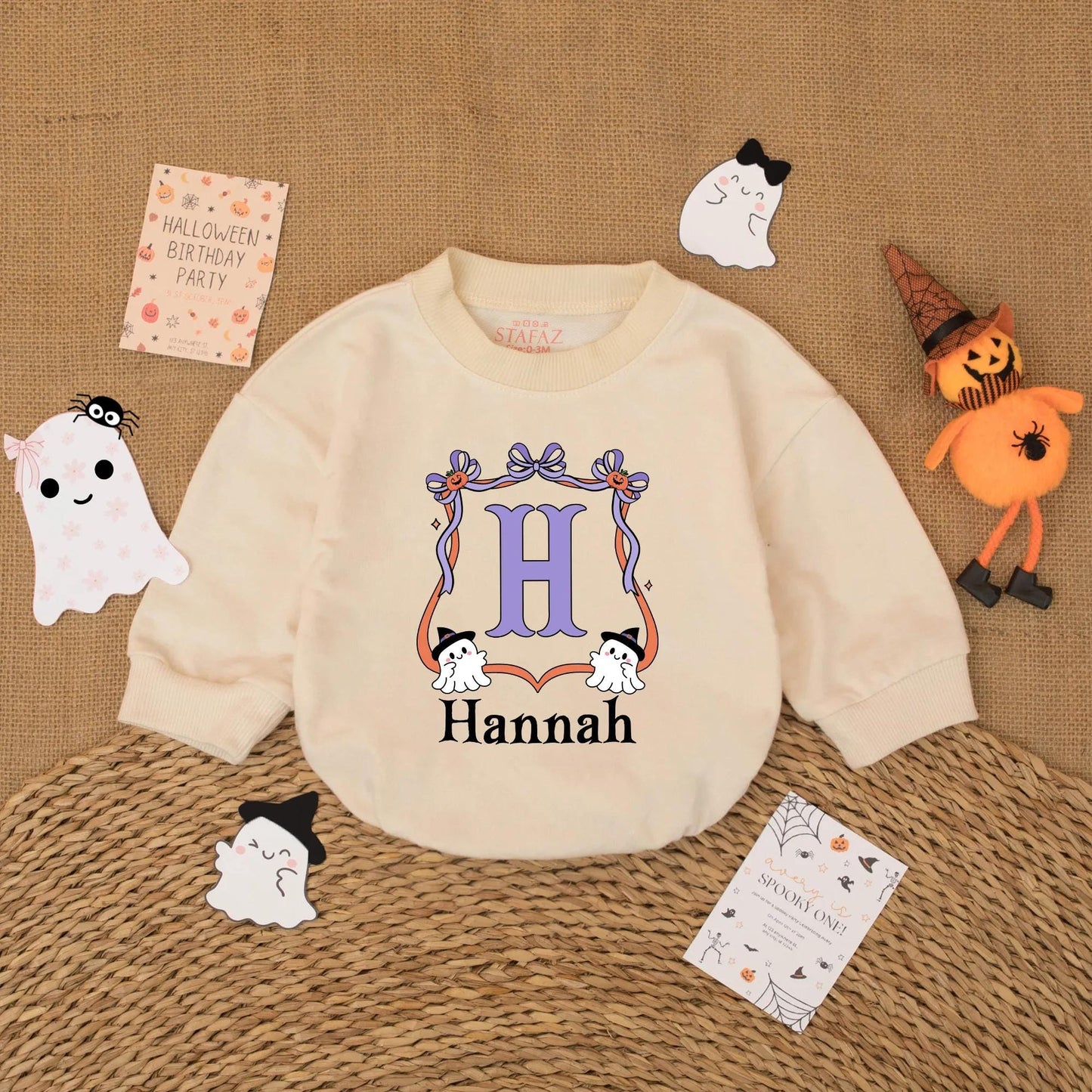 Personalized Little Boo Halloween Baby Romper Girl Outfit with Name, Cute Fall Bodysuit, Baby Shower Gift, First Halloween