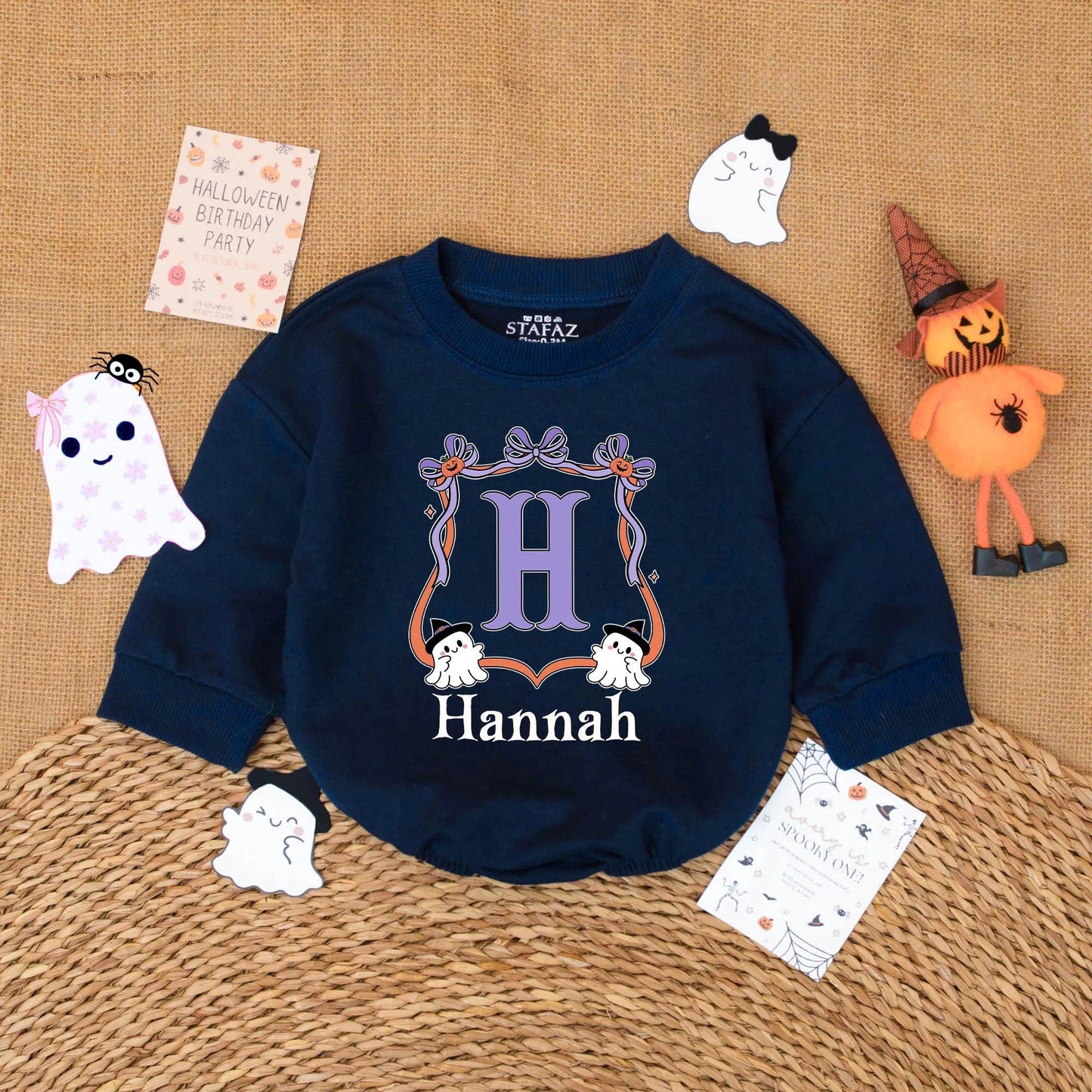 Personalized Little Boo Halloween Baby Romper Girl Outfit with Name, Cute Fall Bodysuit, Baby Shower Gift, First Halloween