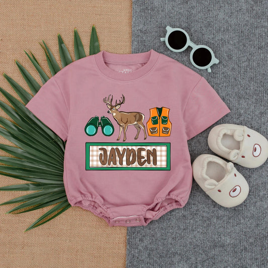 Personalized Buck Hunting Bubble Romper Baby Boy Deer Outfit Hunting Buddy Sweatshirt Newborn Outdoors Summer Clothes