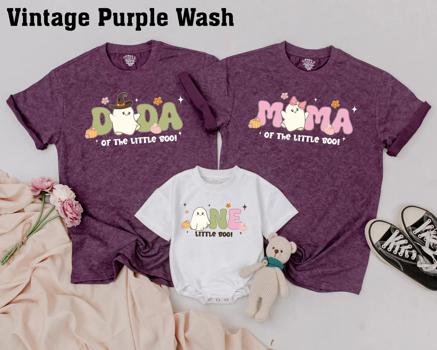 Spooky Little Boo One Birthday Matching Family Shirts Vintage Pastel Ghost Halloween Costume Baby Girl Boy Outfit