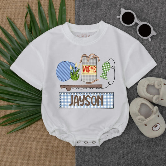 Fishing Buddy Custom Bubble Romper Personalized Baby Boy Clothes Toddler Fisherman Gift Summer Outdoor Adventure