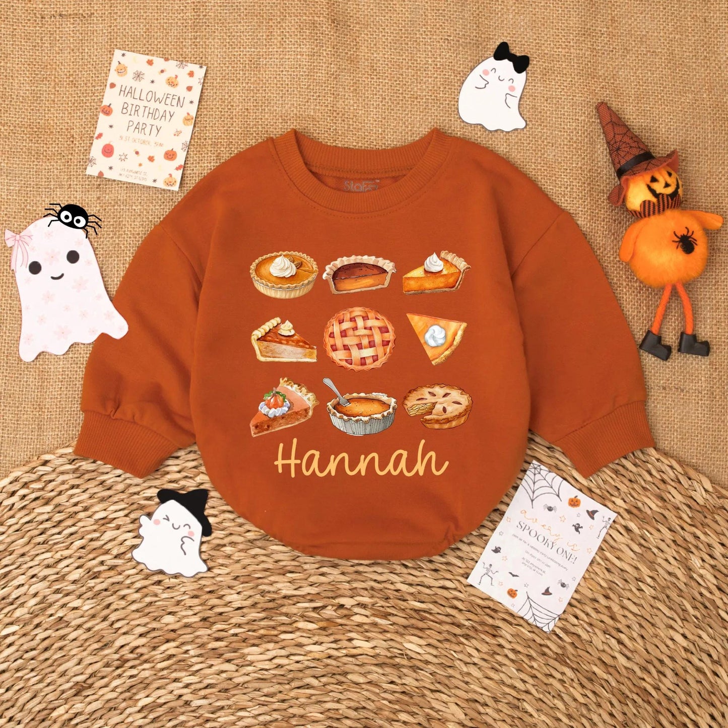 Personalized Pumpkin Pie Baby Romper Cute Fall Outfit with Name My First Thanksgiving Bodysuit Autumn Baby Shower Gift
