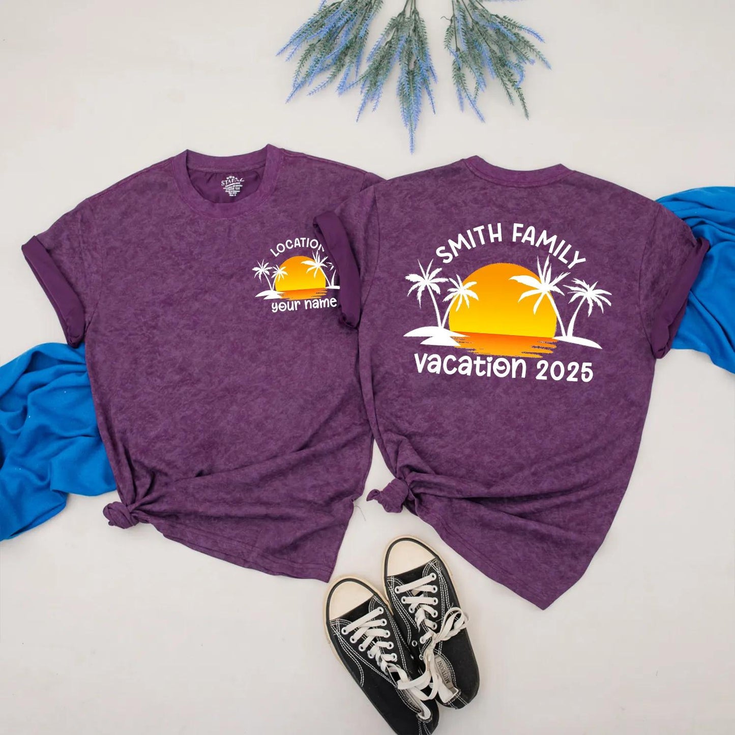 Custom Family Beach Trip Vacation 2025 Matching Shirt Tropical Sunset Summer Travel Outfit Personalized Gift