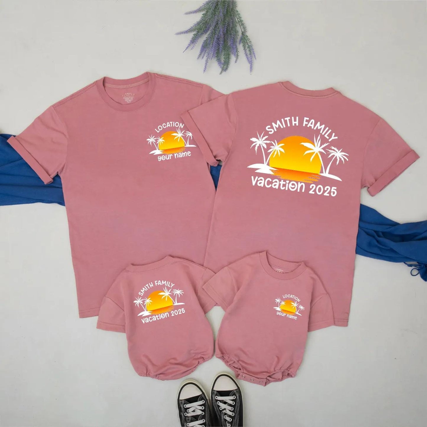 Custom Family Beach Trip Vacation 2025 Matching Shirt Tropical Sunset Summer Travel Outfit Personalized Gift