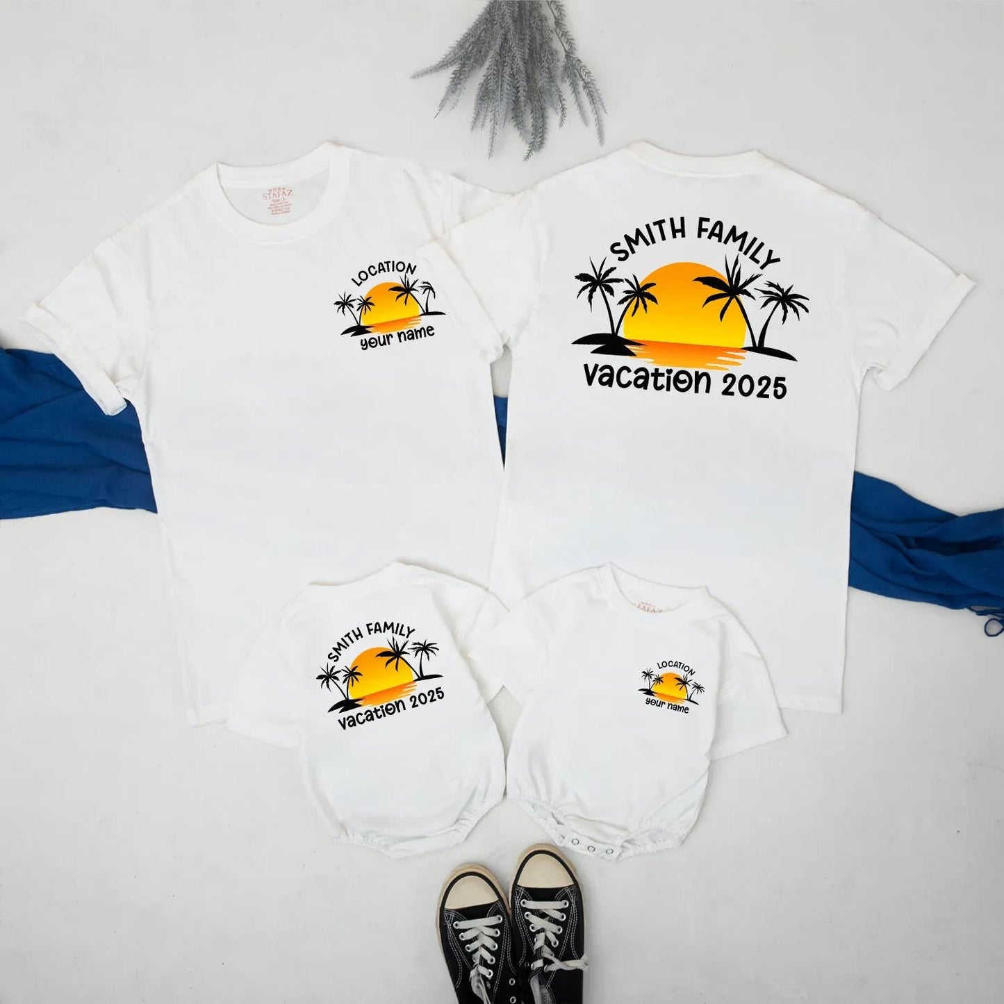 Custom Family Beach Trip Vacation 2025 Matching Shirt Tropical Sunset Summer Travel Outfit Personalized Gift