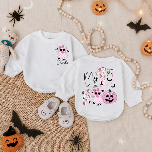 My 1st Boo Baby Bubble Sweatshirt Romper Cute Spooky Girl Pumpkin Floral Halloween Outfit Toddler Clothes Comfort Soft
