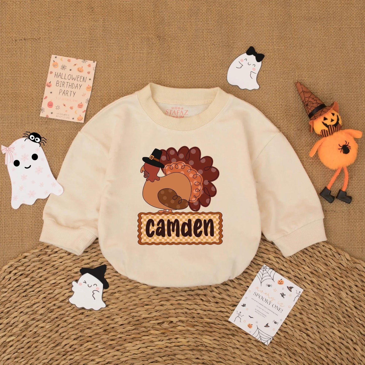 Personalized Little Turkey Baby Boy Romper Thanksgiving Infant Bodysuit Autumn Fall Baby Clothes My First Thanksgiving Gift