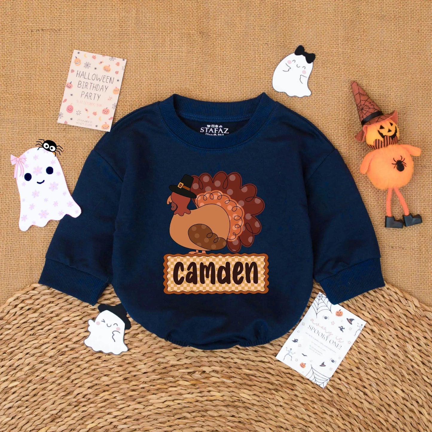 Personalized Little Turkey Baby Boy Romper Thanksgiving Infant Bodysuit Autumn Fall Baby Clothes My First Thanksgiving Gift