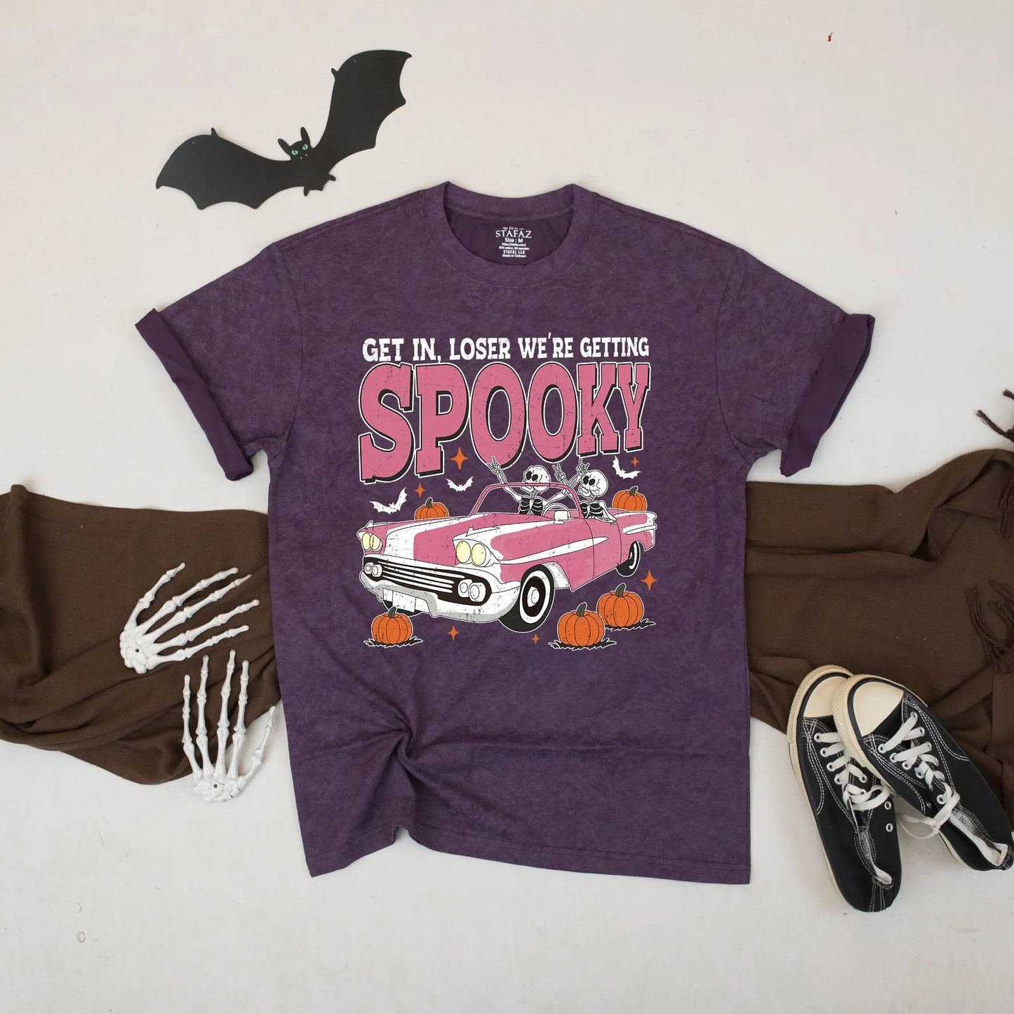 Get In, Loser We're Getting Spooky Pink Retro Halloween Car Shirt, Spooky Couple Tee, Fall Party Outfit
