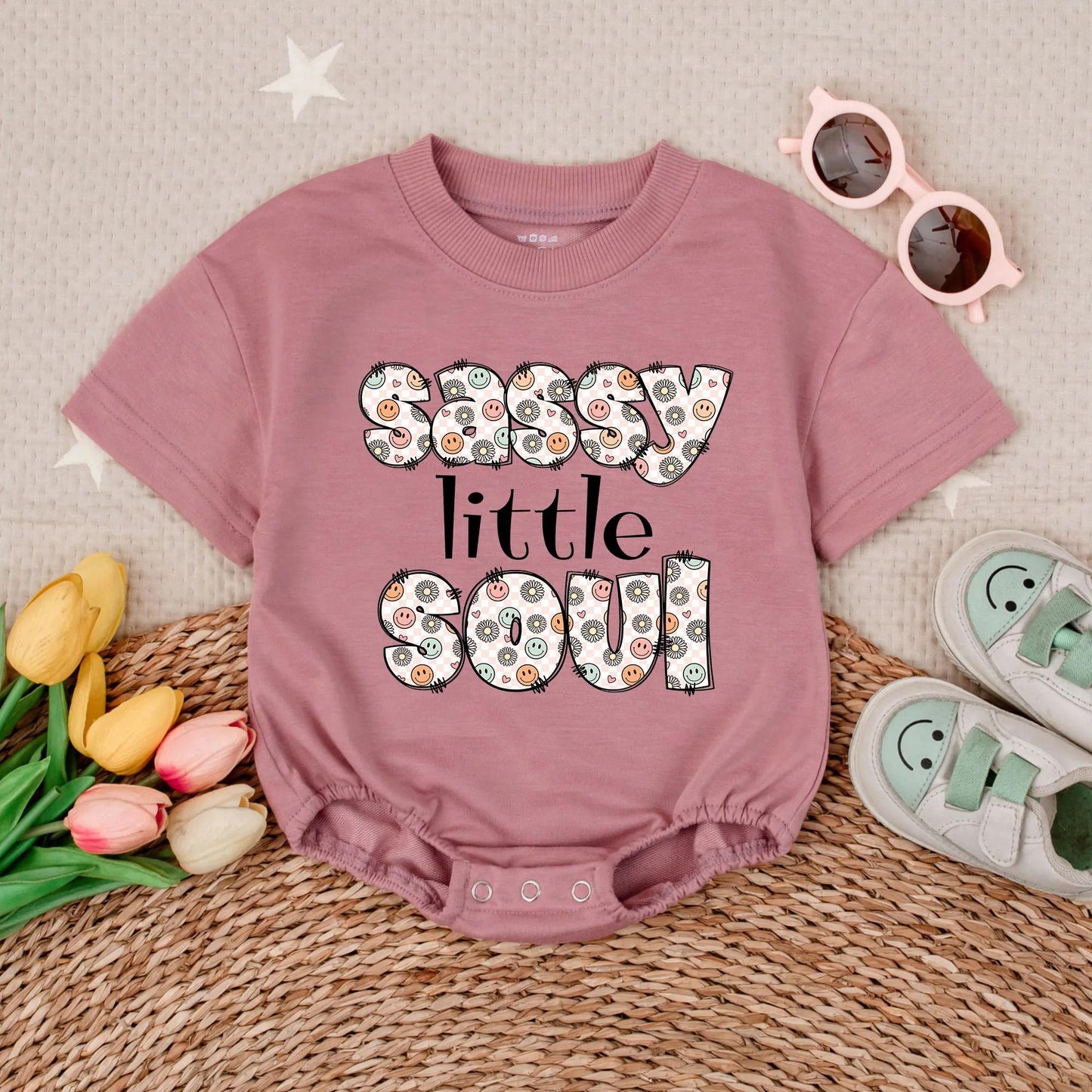 Sassy Little Soul Short Sleeve Bubble Romper Funny Toddler Girl Shirt Adorable Baby Shower Gift Retro Vibes Cute Kids Clothing