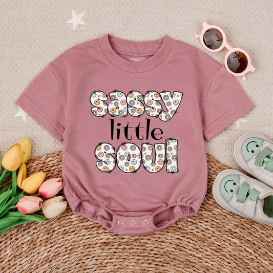 Sassy Little Soul Short Sleeve Bubble Romper Funny Toddler Girl Shirt Adorable Baby Shower Gift Retro Vibes Cute Kids Clothing