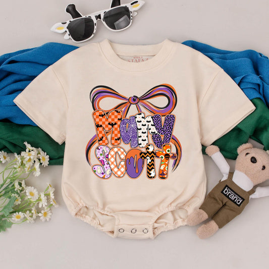 Personalized Halloween Baby Girl Romper Custom Name Spooky Season Cute Ghost Bow First Halloween Outfit Baby Shower Gift