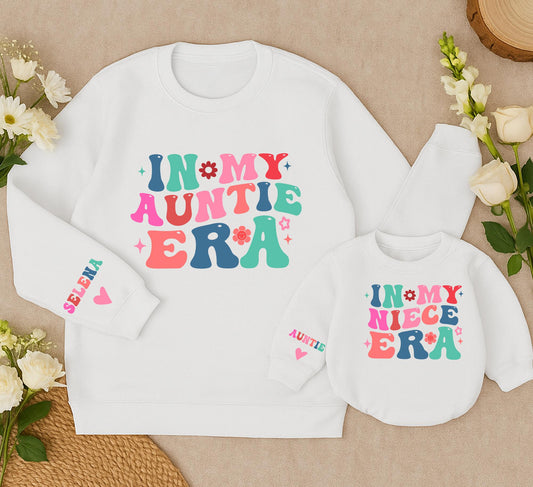 In My Auntie Era Matching Sweatshirt Retro Teal Pink Red 70s Graphics Auntie Niece Gift Set