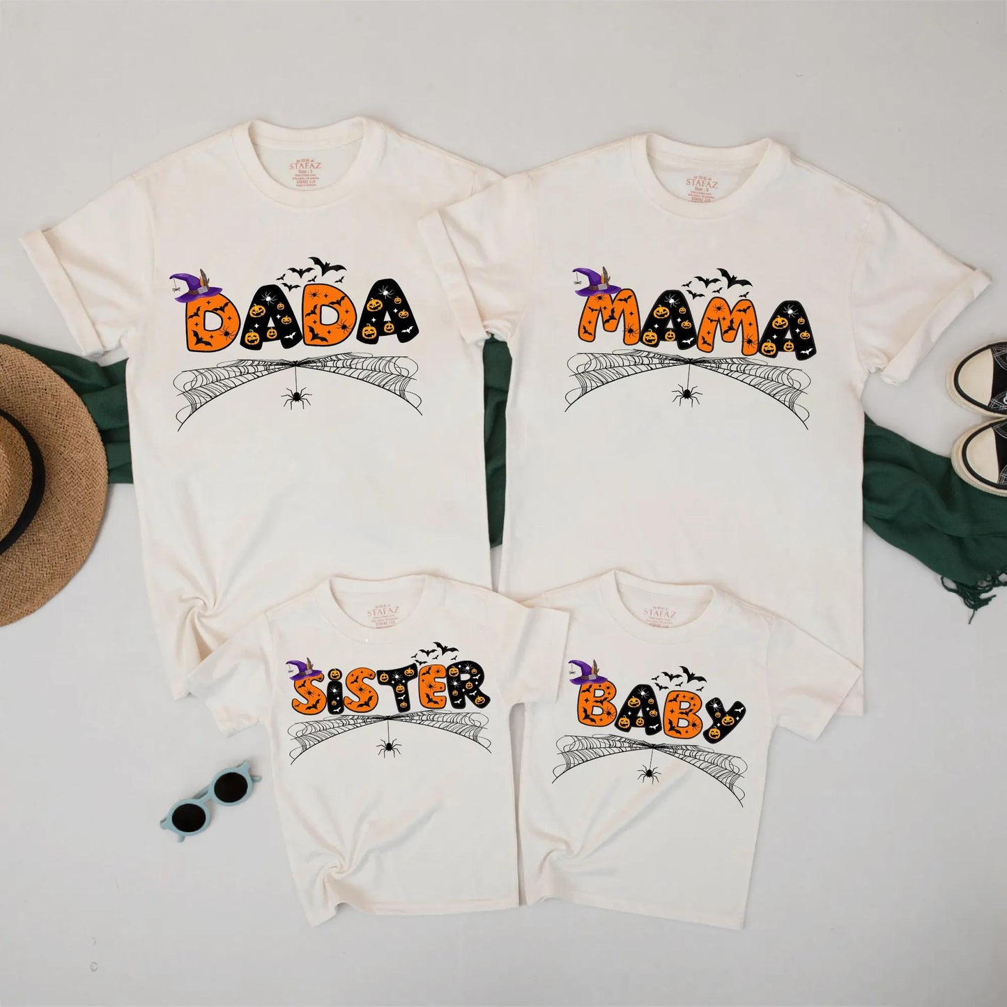Spooky Spider Web Family Halloween Shirts Custom Pumpkin Jack-o-Lantern DADA MAMA SISTER BABY Outfit Festive Fall Party Bash