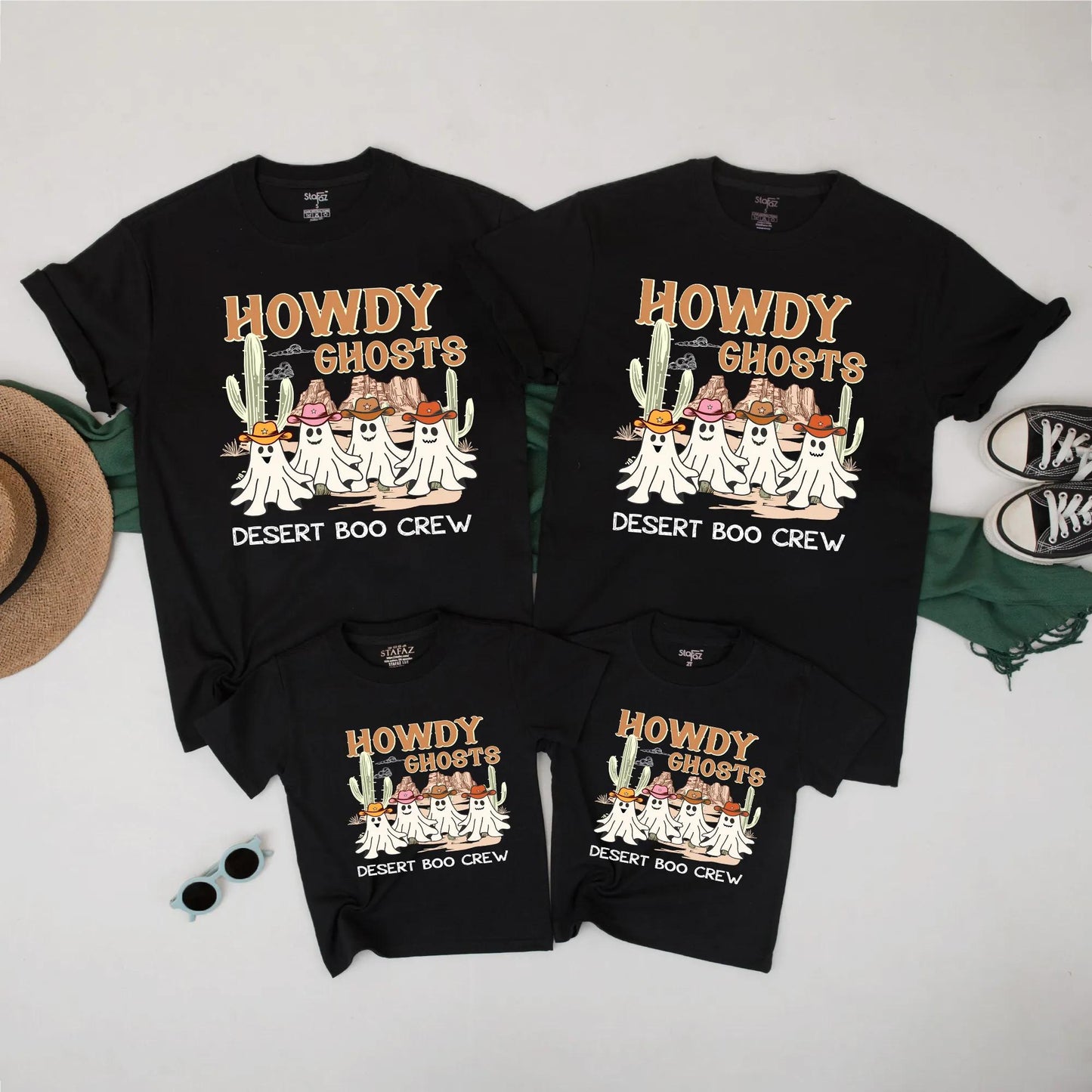 Howdy Ghosts Matching Family Western Halloween Shirts Cute Desert Boo Crew Fall Outfits for Mom Dad Kids
